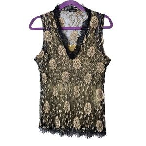Y2K Babydoll Top Sz M Sheer Floral Gold Black Whimsygoth‎ Fairy Grunge Lace Mesh